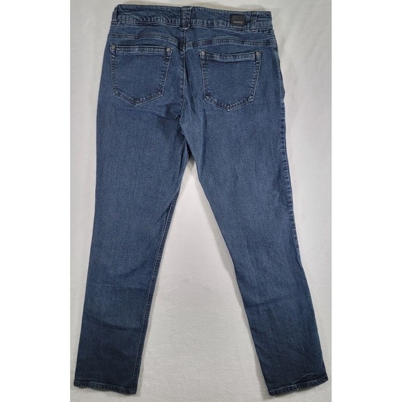 Democracy Embroidered Floral Girlfriend Jeans Size 8 Mid Rise Dark Blue Denim - Picture 7 of 16